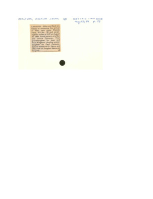 Birth Notice - Canavan, Rhonda - August 22, 1984