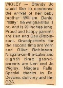 Birth notice - Wigley, William - Nov 15, 1983