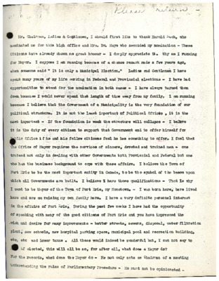 Fort Erie Township: List of Elections (1961) &amp; Mayor's Speech