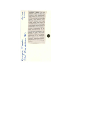 Obituary - Burger, Mavis - October 24, 2009