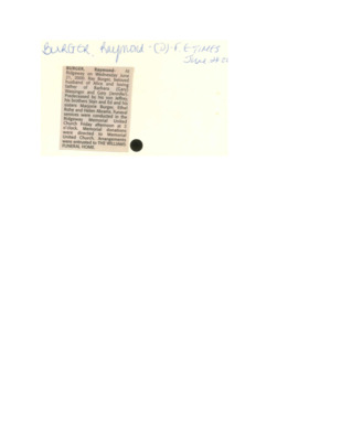 Obituary - Burger, Raymond - June 24, 2000
