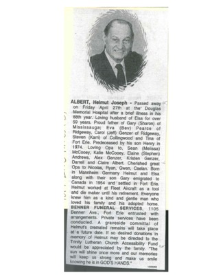 Obituary - Albert, Helmut - April 27
