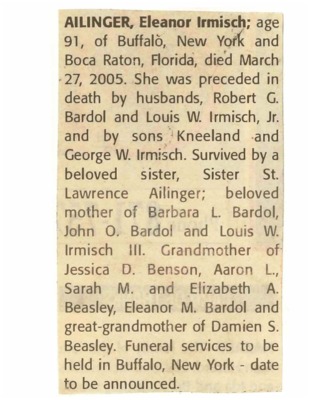 Obituary - Ailinger, Eleanor - March 27, 2005