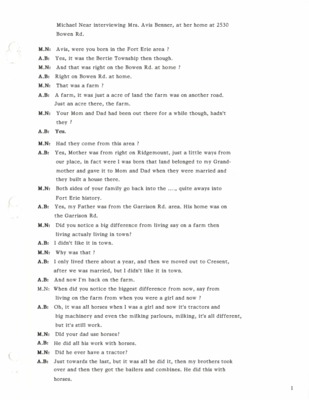 Oral History - Benner, Avis