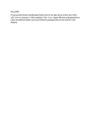 Birth - Williams, Eric Lee - Jan 9, 1990