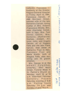 Obituary - CARUSO, Francesca - April 14, 1984