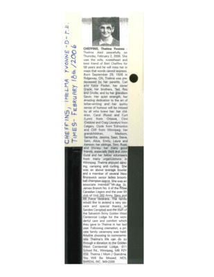 Obituary - CHEFFENS, Pauline - September 2, 1987