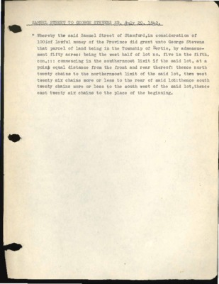 Samuel Street to George Stevens Correspondence