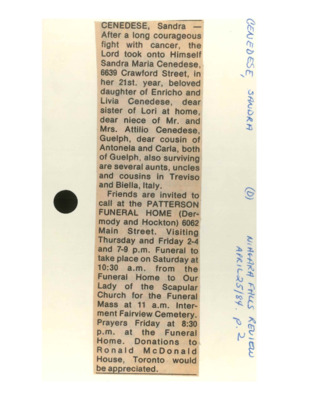 Obituary - CANDESE, Sandra - April 25, 1984