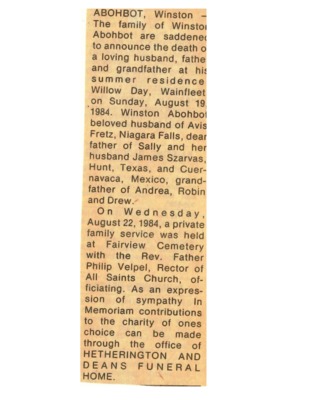 Obituary - Abohot, Winston - August 19, 1984