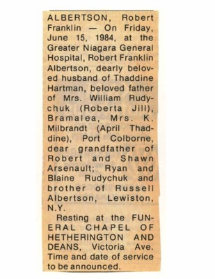 Obituary - Albertson, Robert - June 15, 1984