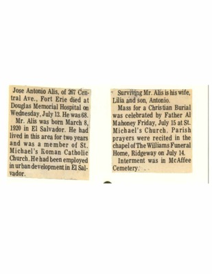 Obituary - Alis, Jose Antonio - July 13