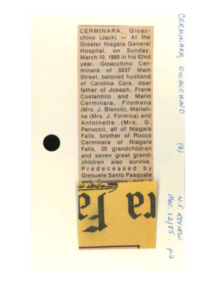 Obituary - CERMINARA, Giachochino - March 12, 1985