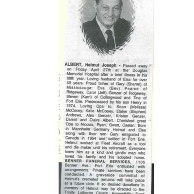 Obituary - Albert, Helmut - April 27