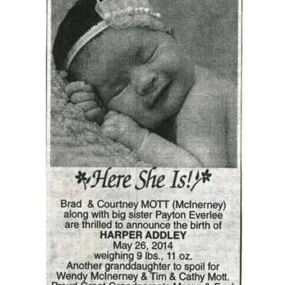 Birth Notice - Mott, Harper - May 26, 2014