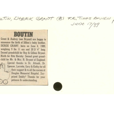birthnoticederekboutin.pdf