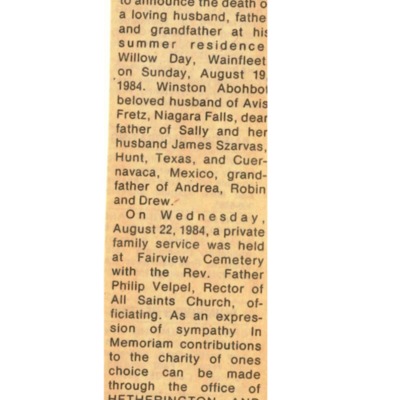 Obituary - Abohot, Winston - August 19, 1984