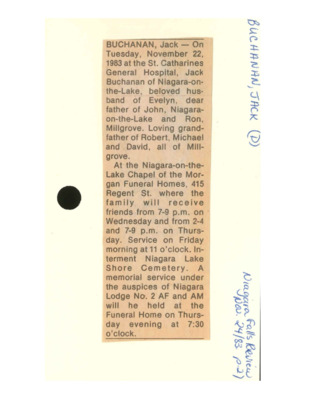 Obituary - Jack Buchanan - November 24, 1983
