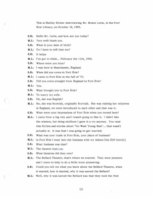 Oral History - Levis, Monte