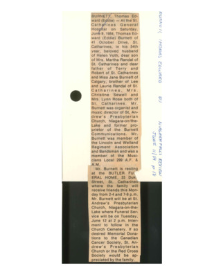 Obituary - Burnett, Thomas Edward - June 11, 1984