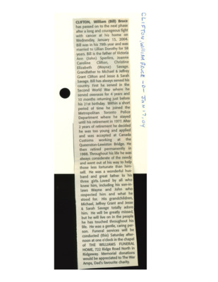 Obituary - CLIFTON, William - January 7, 2004