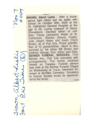 Obituary - Brown, Arthur - July 12, 1985
