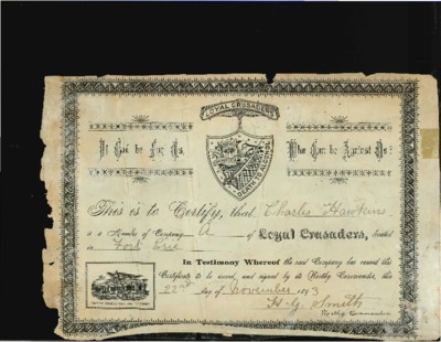 Loyal Crusaders Temperance Certificate