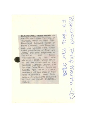 Obituary - Blanchard, Philip - March 29, 2008