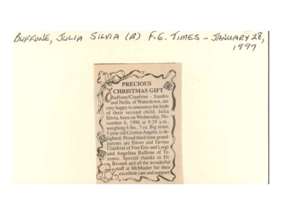 Obituary - Buffone, Julia - January 28, 1997