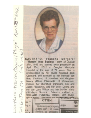 OBITUARY - Cauthard, Francss - (April 28, 2012)