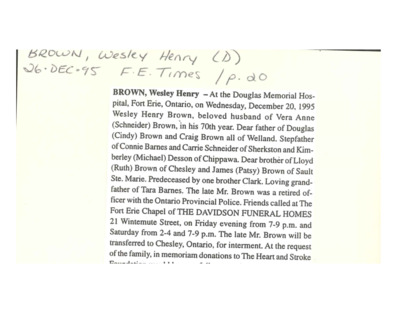 Obituary - Brown, Wesley - December 26, 1995