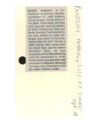 Obituary - Bugay, Anthony - September 18, 2013