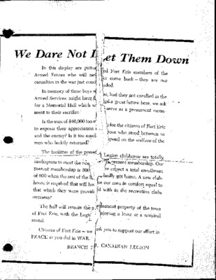 Canadian Legion: Branch 71 "We Dare Not Let Them Down"