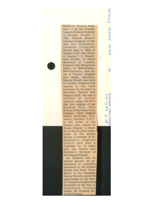 Obituary - Boselli, Rennie - October 9, 1984