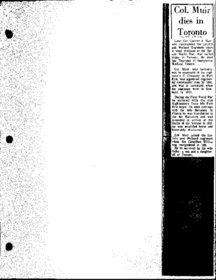 Col. Muir Dies in Toronto