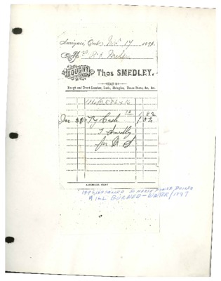 Thos Smedley Invoice