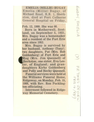 Obituary - Bugay, Emilia - December 16, 1988