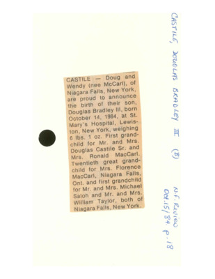 Birth Notice - CASTILE, Douglas Bradley III - October 15, 1984