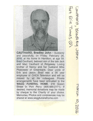 OBITUARY - Cathard, Bradley - March 10, 2016