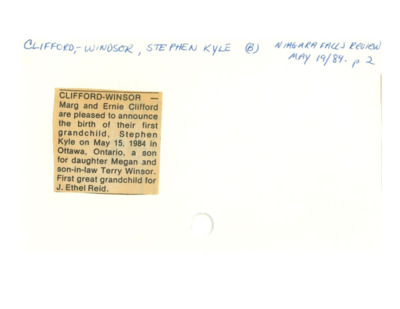 Birth Notice - CLIFFORD-WINDSOR, Stephen Kyle - May 19, 1984